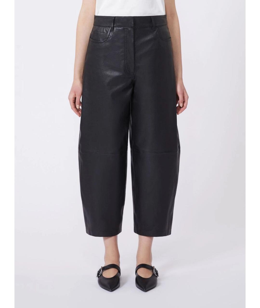 WEEKEND MAX MARA Черные кожаные прямые брюки, фото 2