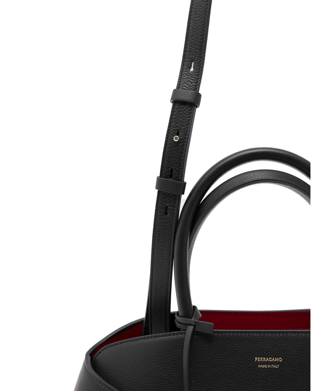 FERRAGAMO Черная кожаная сумка с короткими ручками, фото 3