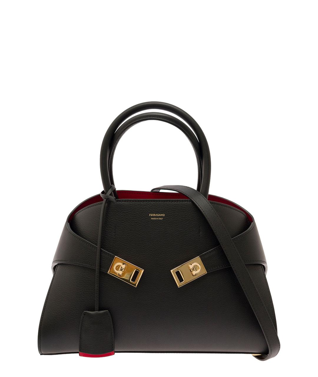 FERRAGAMO Черная кожаная сумка с короткими ручками, фото 1