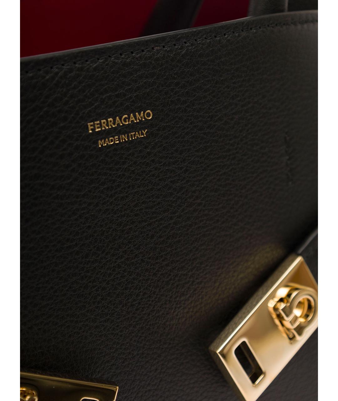 FERRAGAMO Черная кожаная сумка с короткими ручками, фото 4
