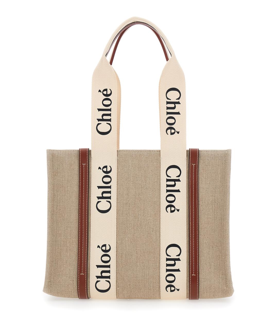 CHLOE Бежевая льняная сумка тоут, фото 1