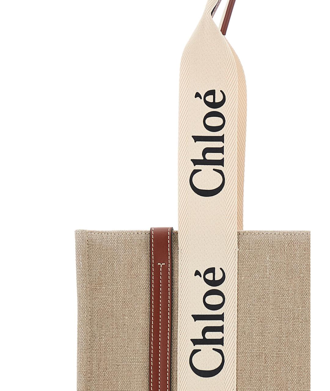 CHLOE Бежевая льняная сумка тоут, фото 3