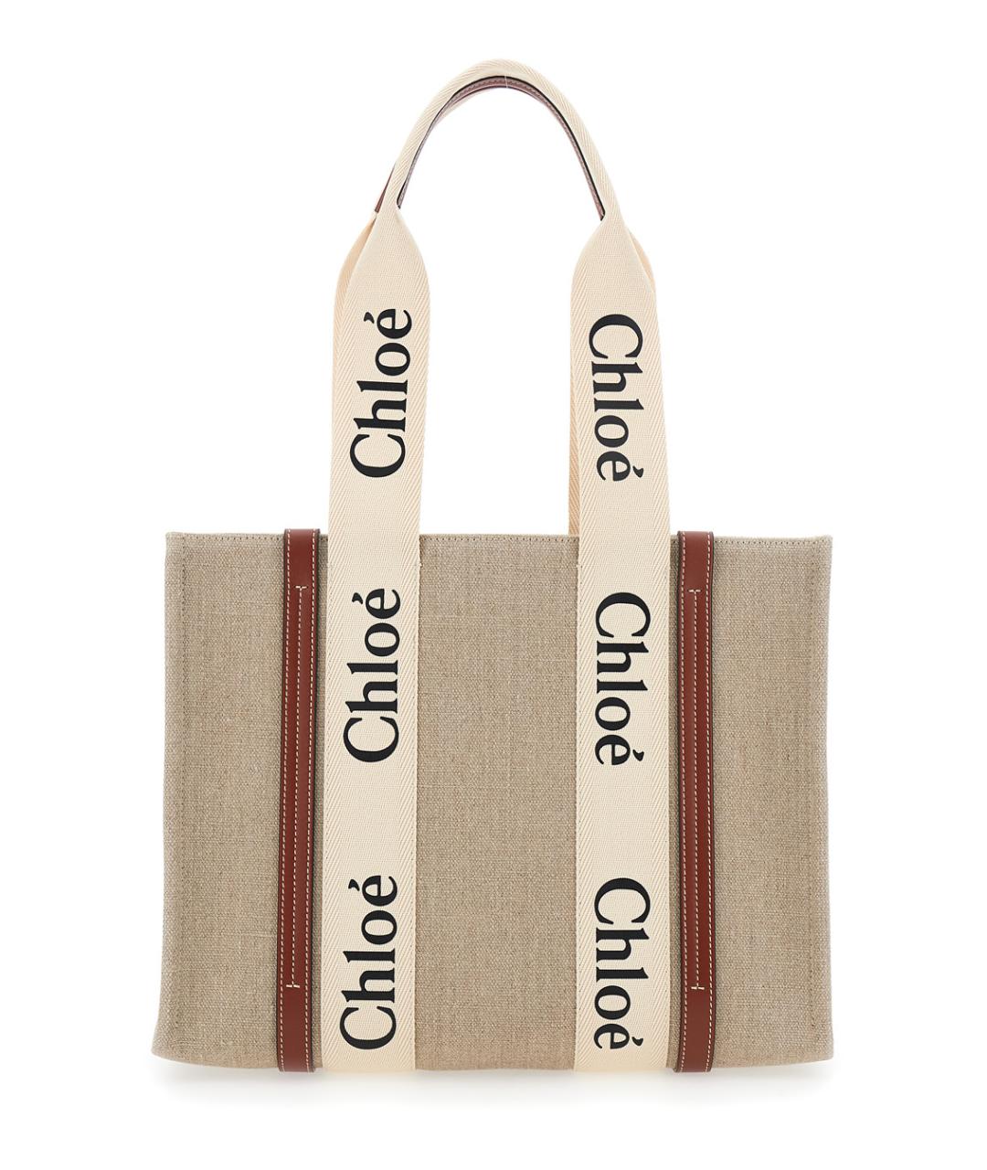 CHLOE Бежевая льняная сумка тоут, фото 2