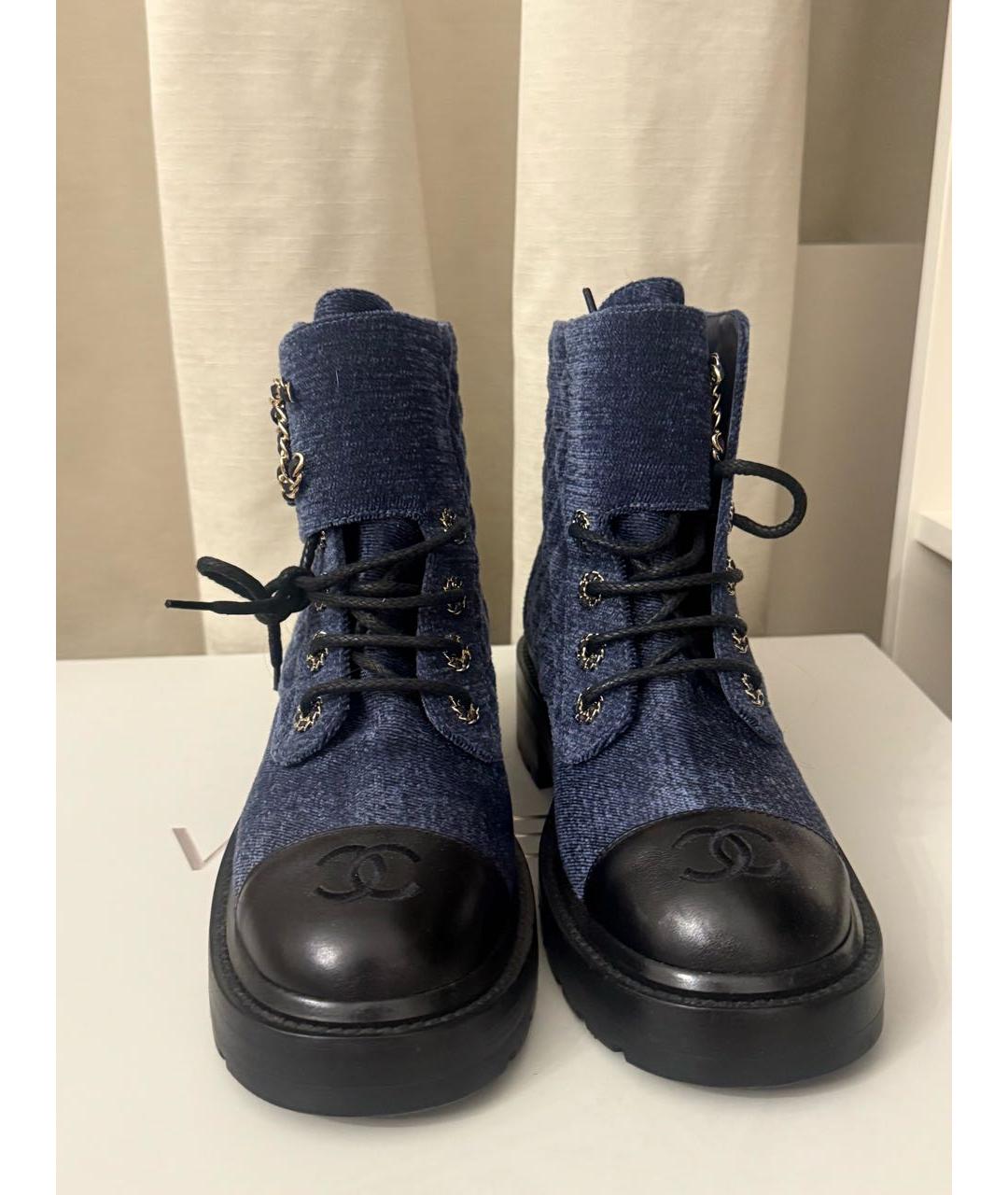 CHANEL Темно-синие текстильные ботинки, фото 4