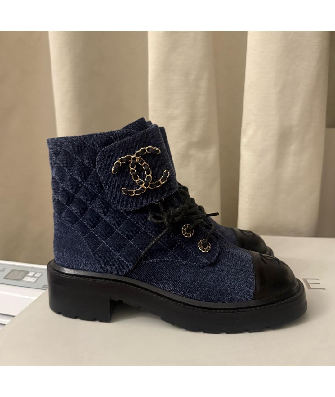 CHANEL Темно-синие текстильные ботинки, фото 3