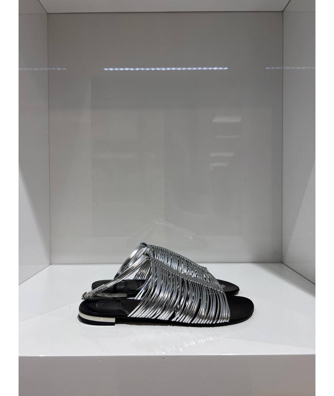 GIUSEPPE ZANOTTI DESIGN Серебряные кожаные сабо, фото 3