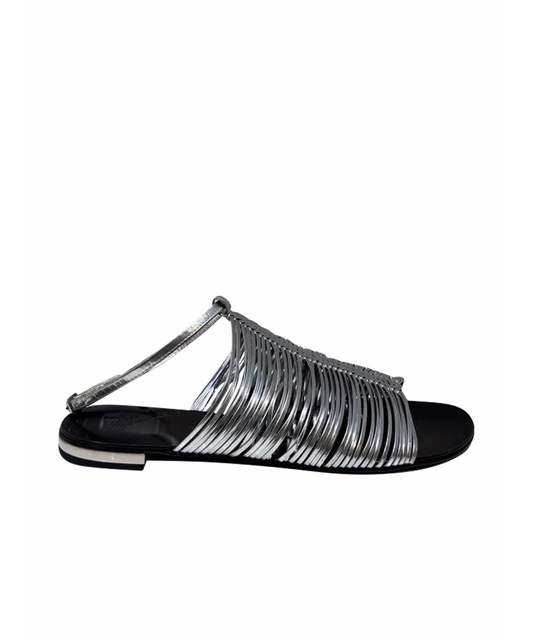 GIUSEPPE ZANOTTI DESIGN Серебряные кожаные сабо, фото 1