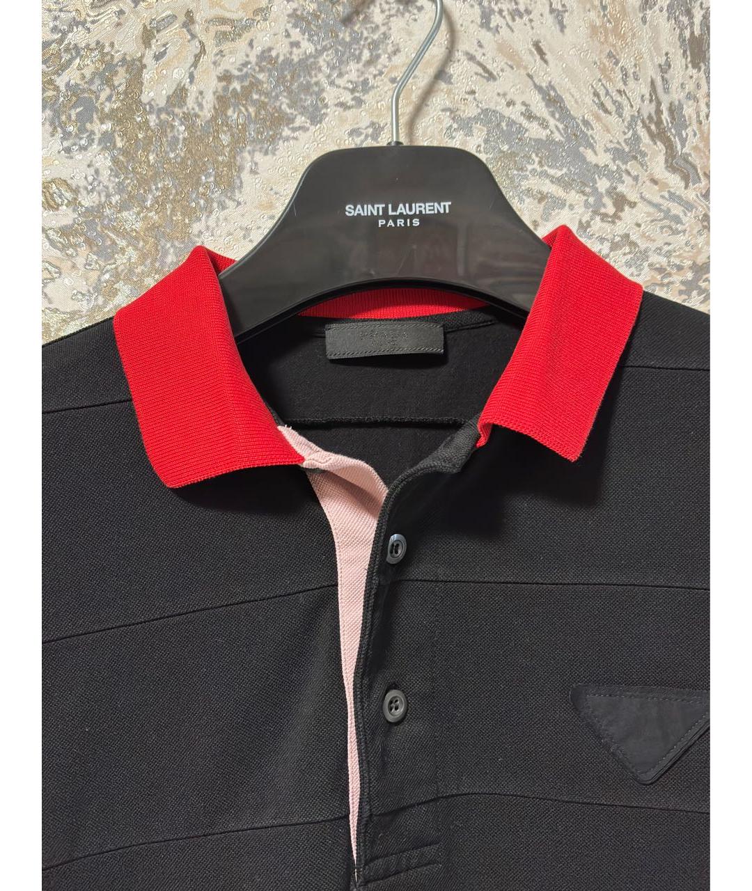 PRADA Черное хлопковое поло с коротким рукавом, фото 2