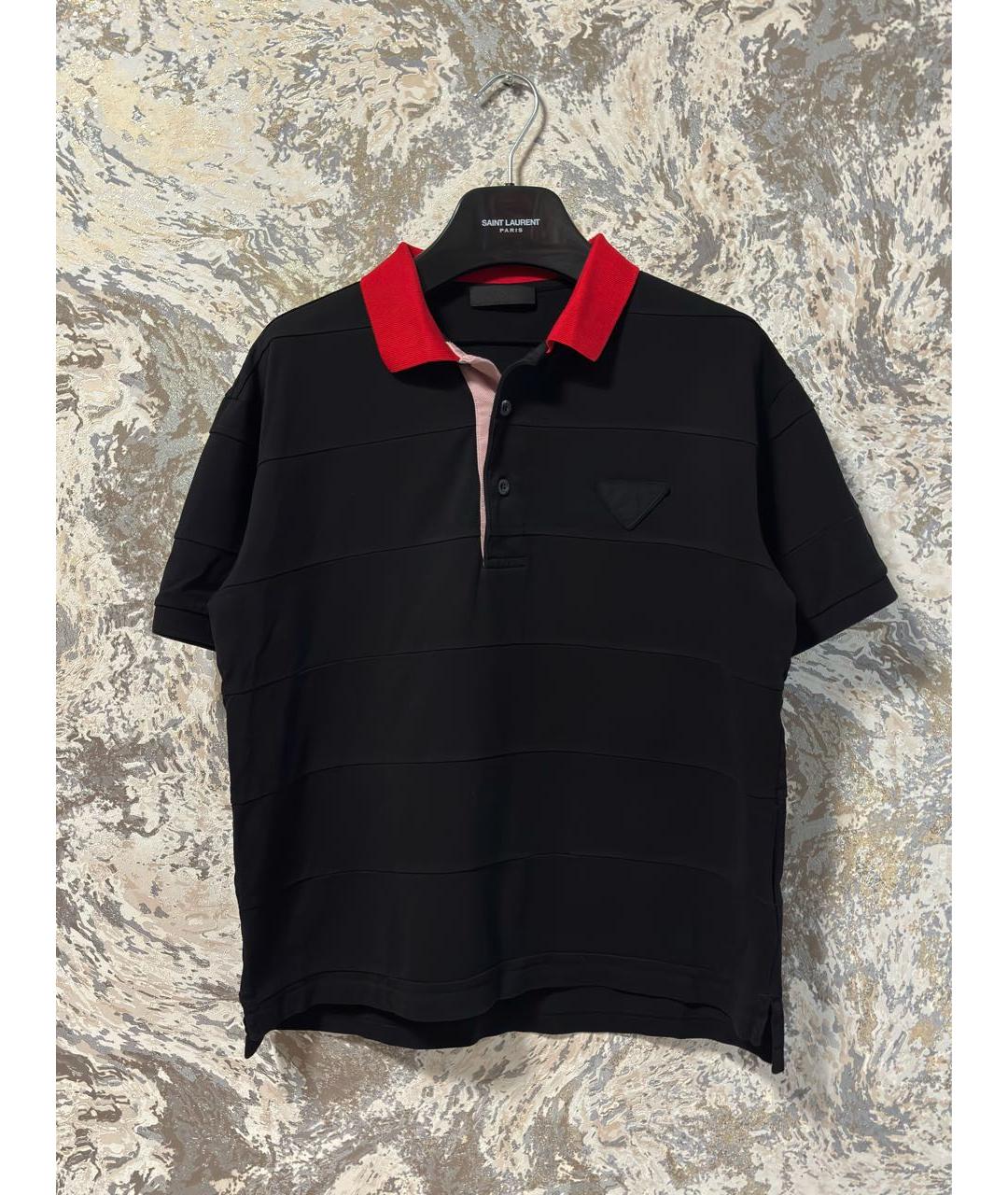 PRADA Черное хлопковое поло с коротким рукавом, фото 7