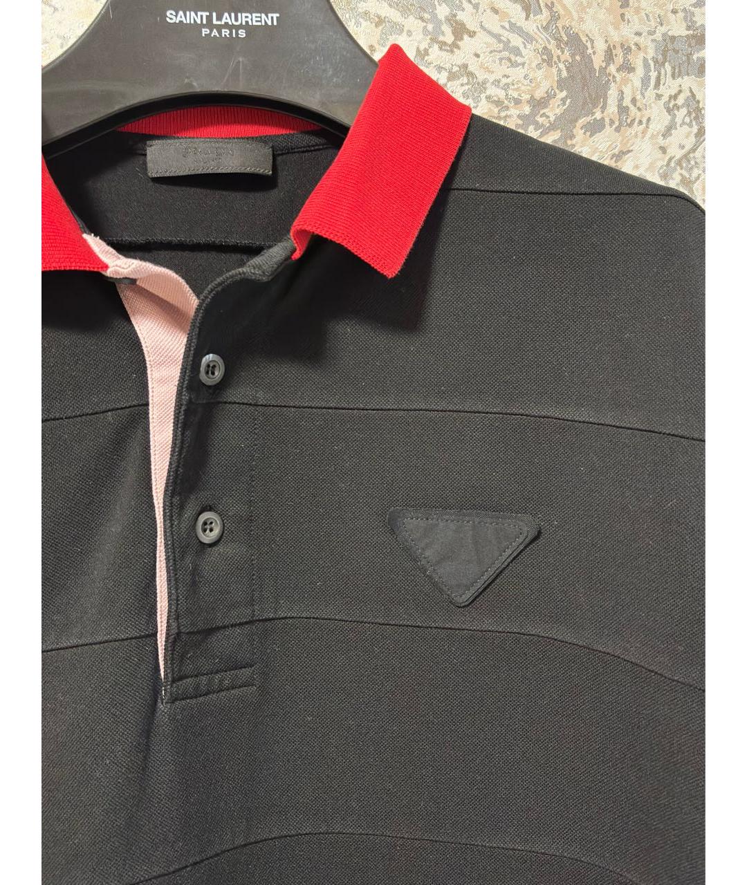 PRADA Черное хлопковое поло с коротким рукавом, фото 3