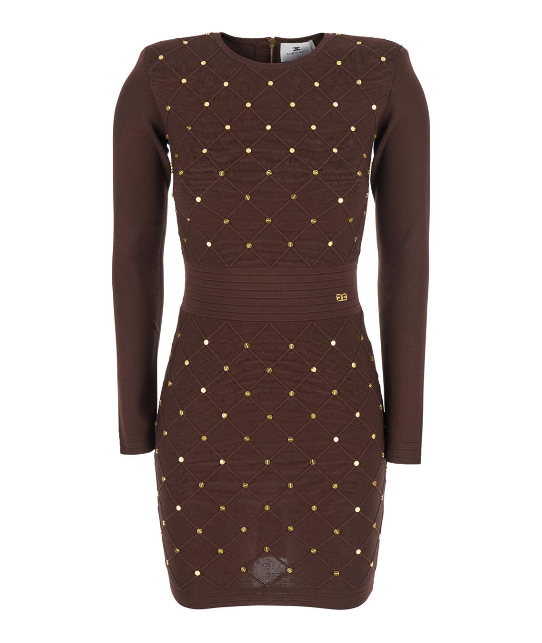 ELISABETTA FRANCHI Коричневое шерстяное повседневное платье, фото 1