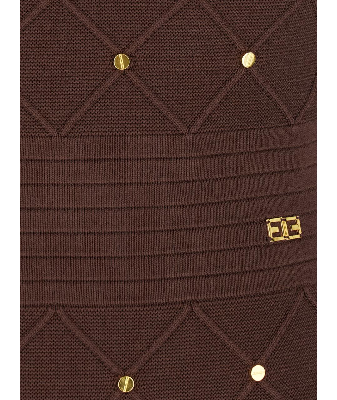 ELISABETTA FRANCHI Коричневое шерстяное повседневное платье, фото 3
