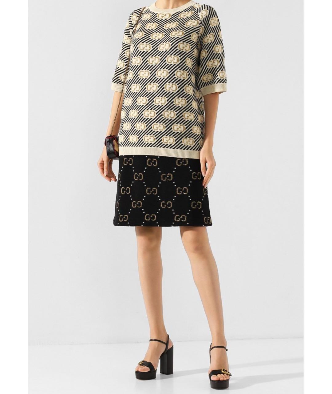 GUCCI Черная шерстяная юбка мини, фото 2