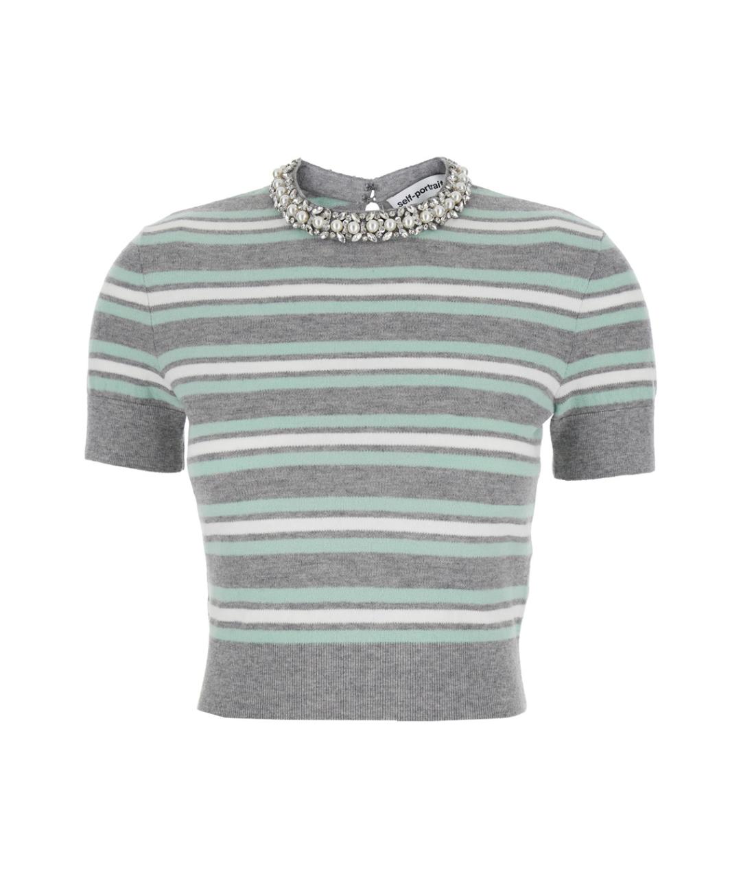 SELF-PORTRAIT Серая шерстяная футболка, фото 1