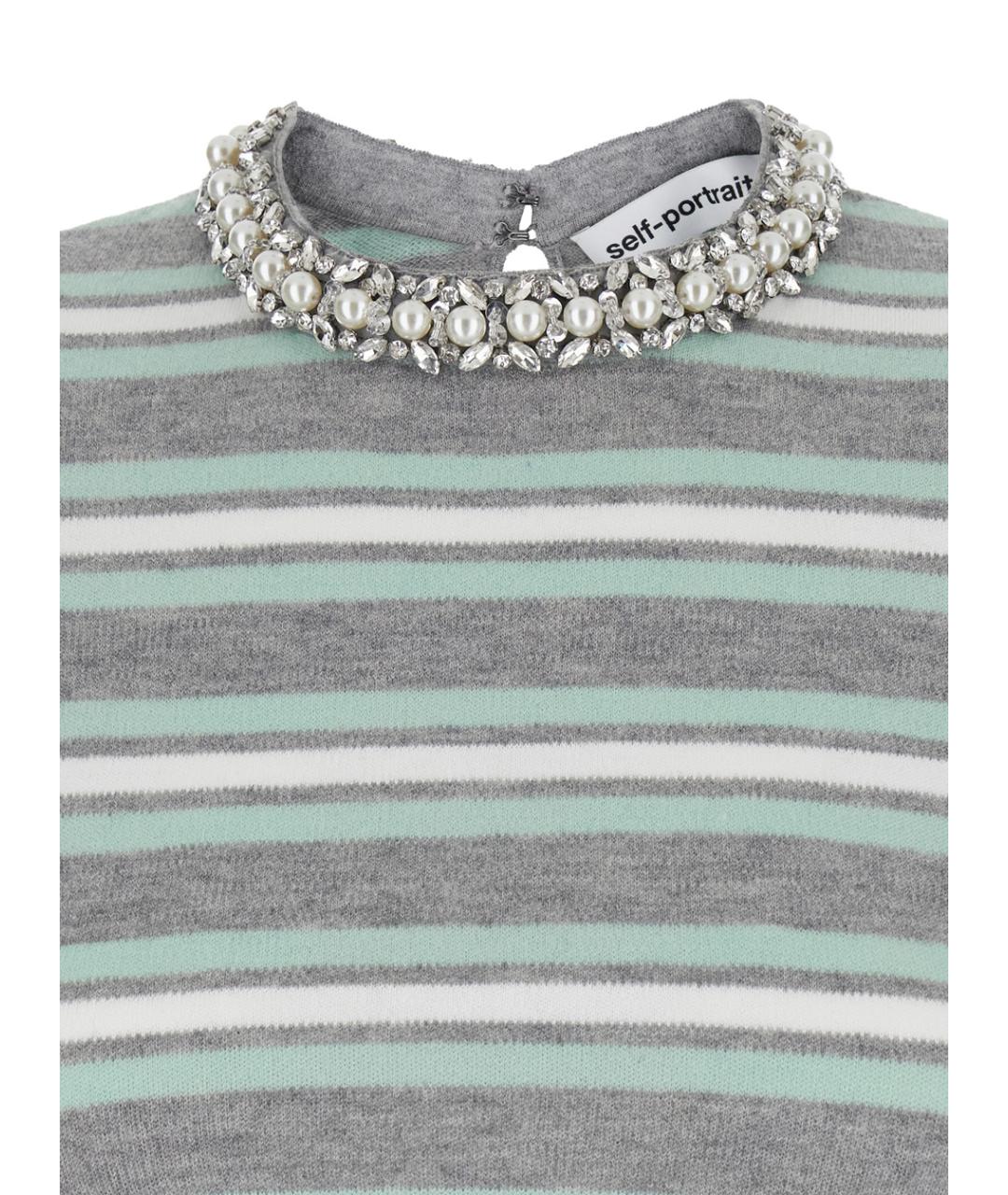 SELF-PORTRAIT Серая шерстяная футболка, фото 3