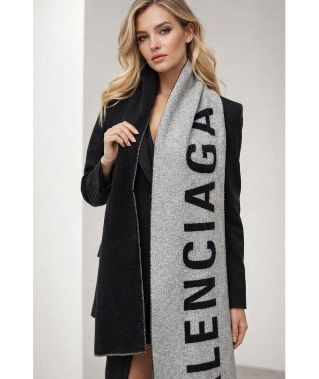 BALENCIAGA Черный шерстяной шарф, фото 4