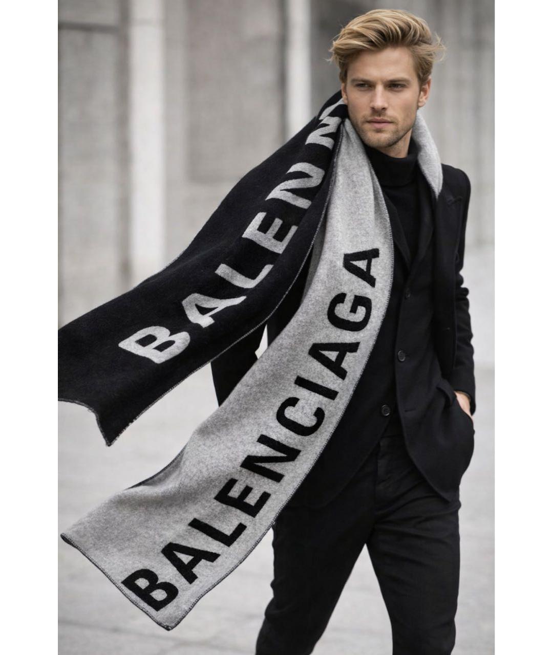 BALENCIAGA Черный шерстяной шарф, фото 5