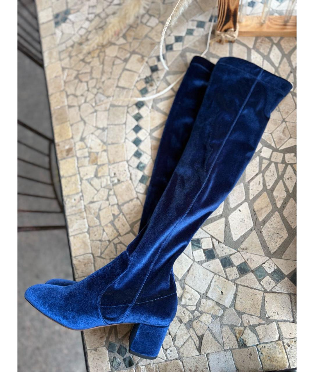 AQUAZZURA Синие бархатные ботфорты, фото 9