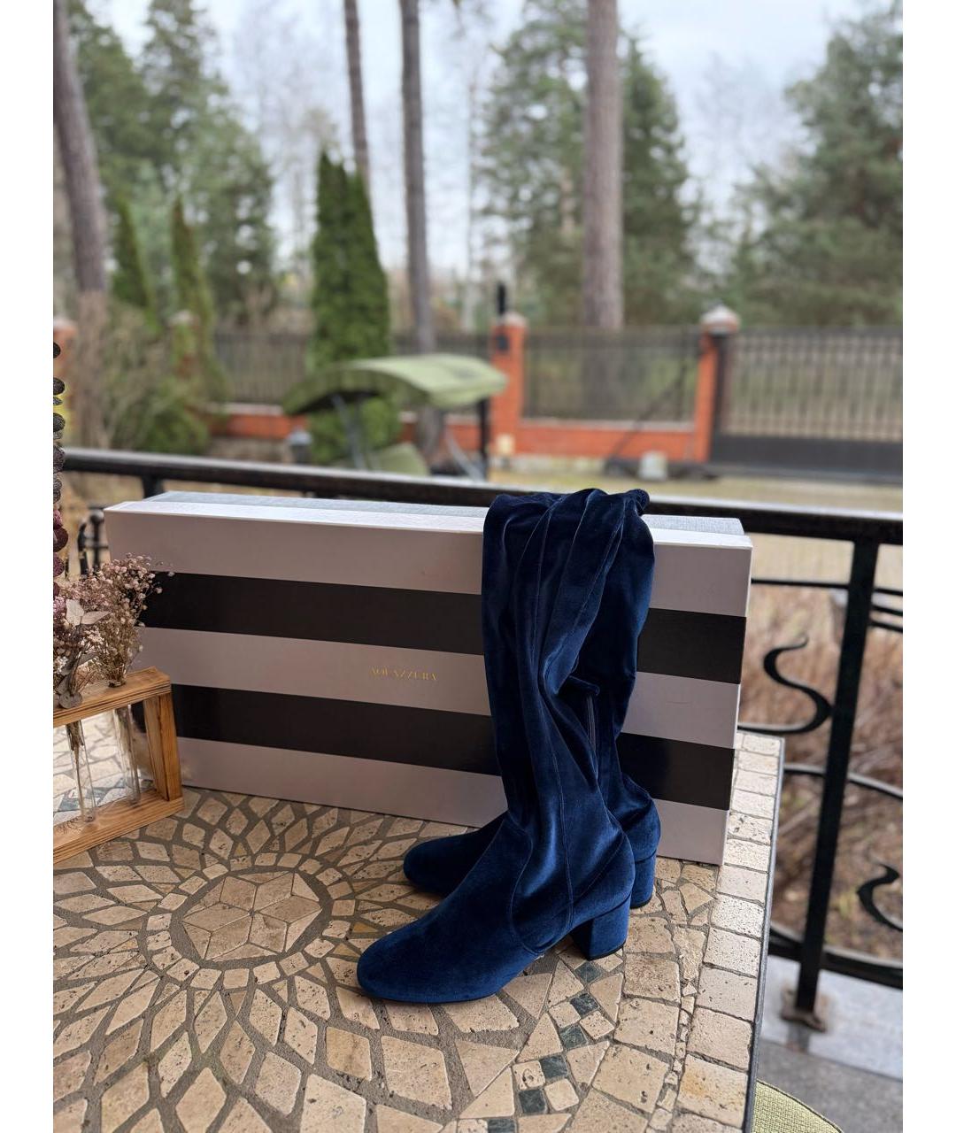 AQUAZZURA Синие бархатные ботфорты, фото 3