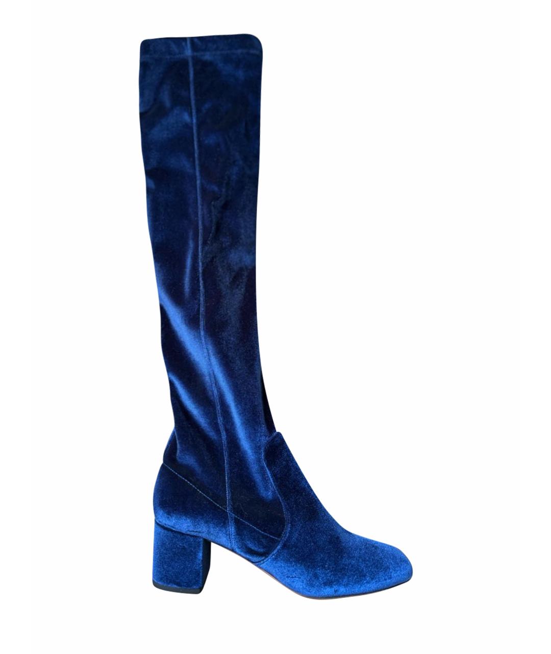 AQUAZZURA Синие бархатные ботфорты, фото 1