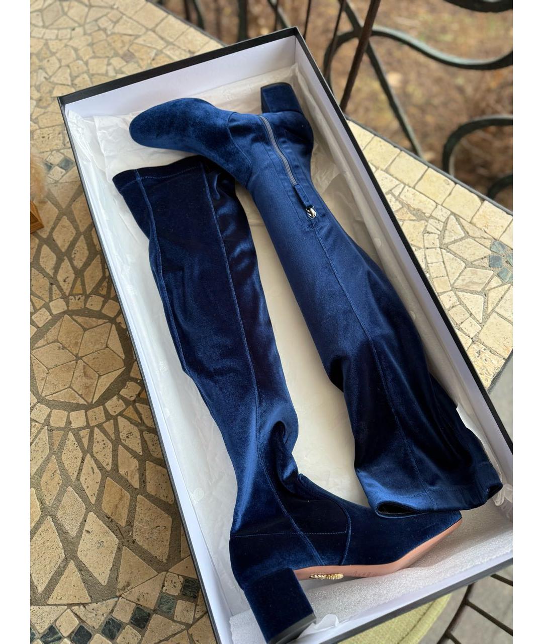 AQUAZZURA Синие бархатные ботфорты, фото 7