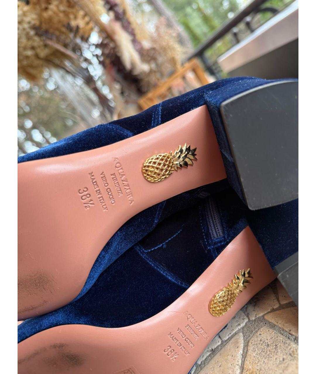 AQUAZZURA Синие бархатные ботфорты, фото 6