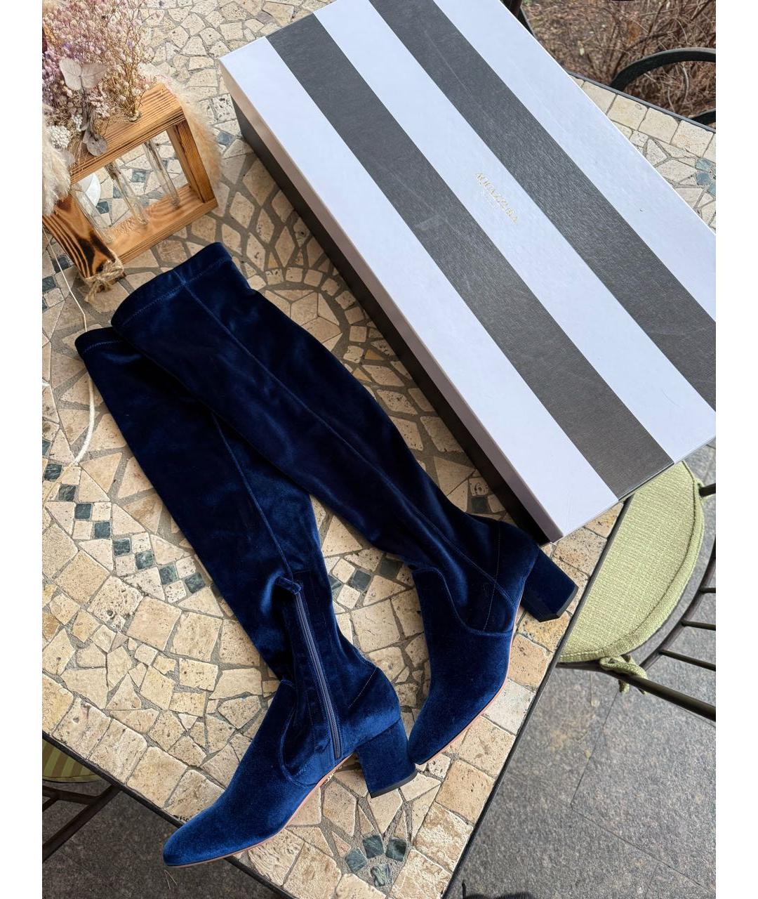 AQUAZZURA Синие бархатные ботфорты, фото 4