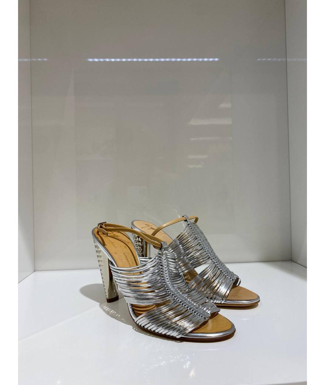 GIUSEPPE ZANOTTI DESIGN Серебряные кожаные босоножки, фото 2