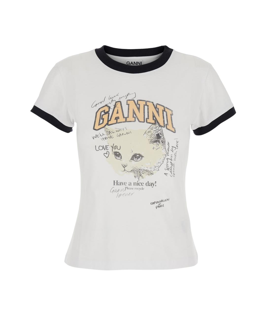 GANNI Белая хлопковая футболка, фото 1