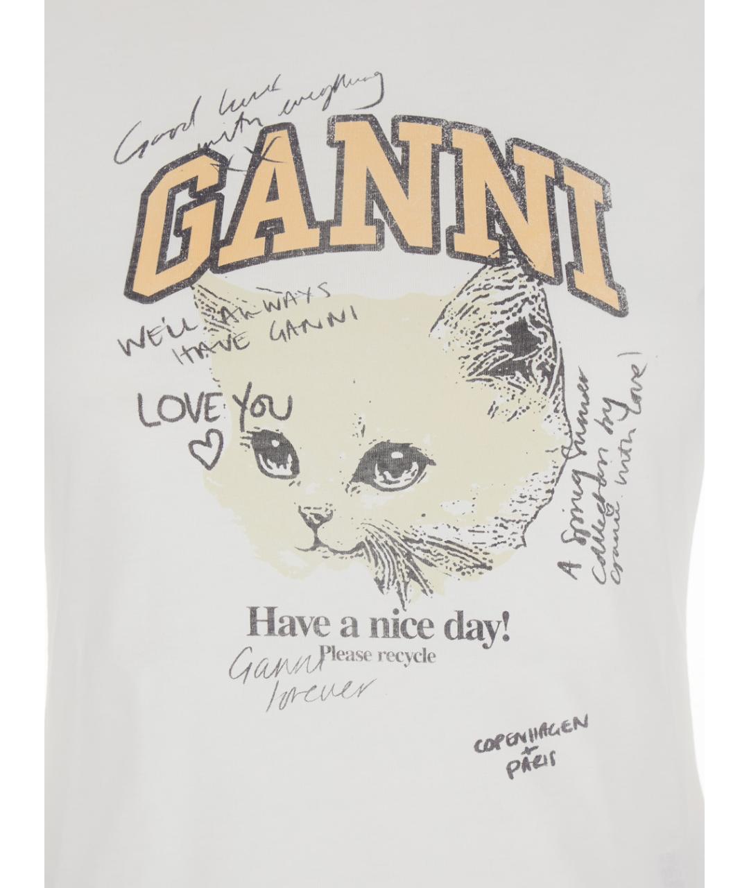 GANNI Белая хлопковая футболка, фото 3