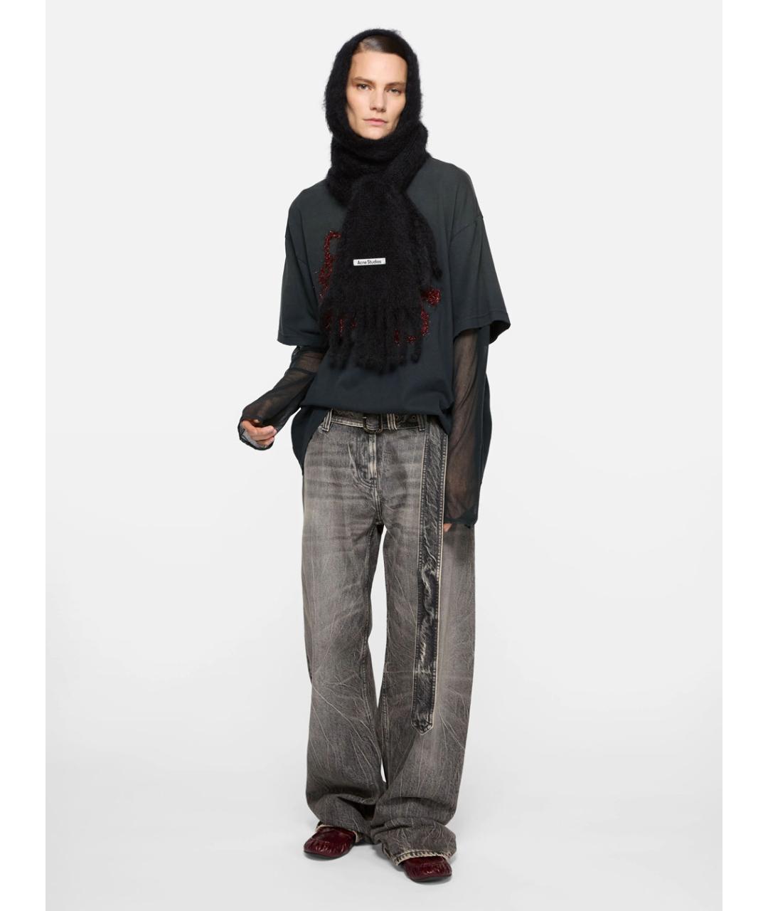 ACNE STUDIOS Черный шерстяной шарф, фото 3