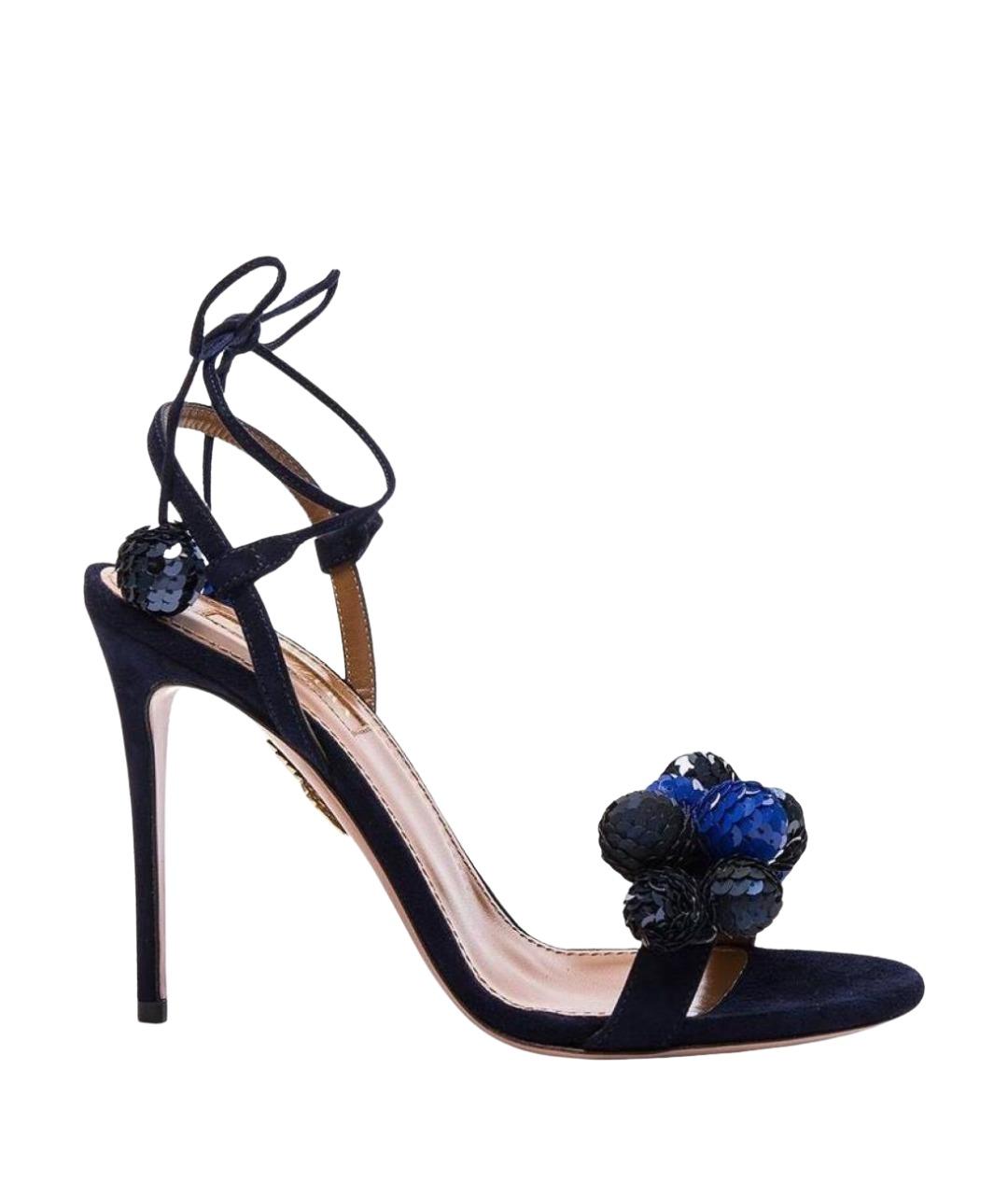 AQUAZZURA Темно-синие замшевые босоножки, фото 1