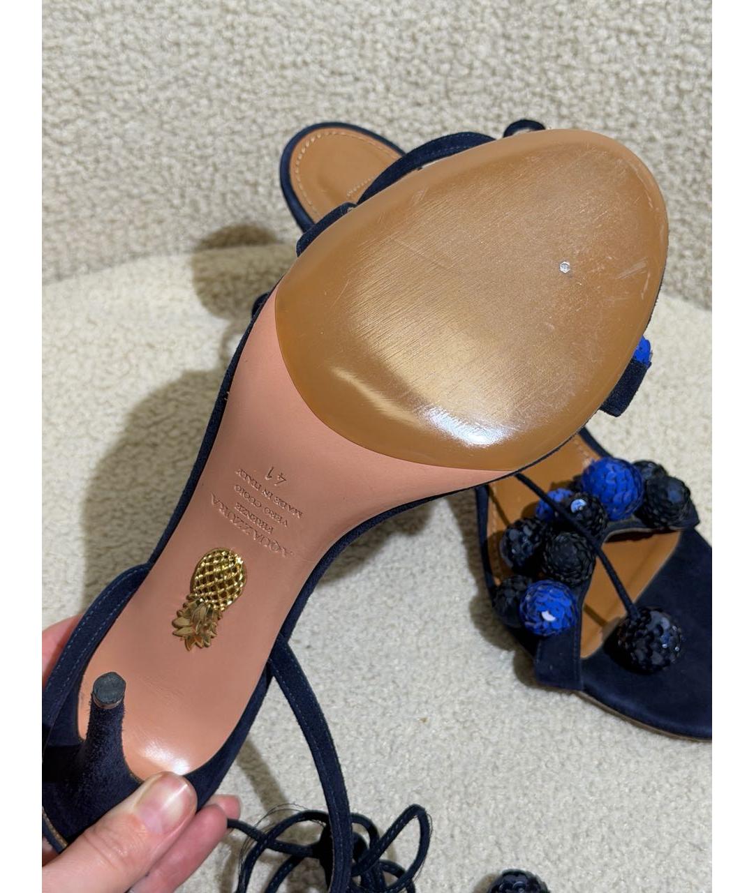AQUAZZURA Темно-синие замшевые босоножки, фото 7