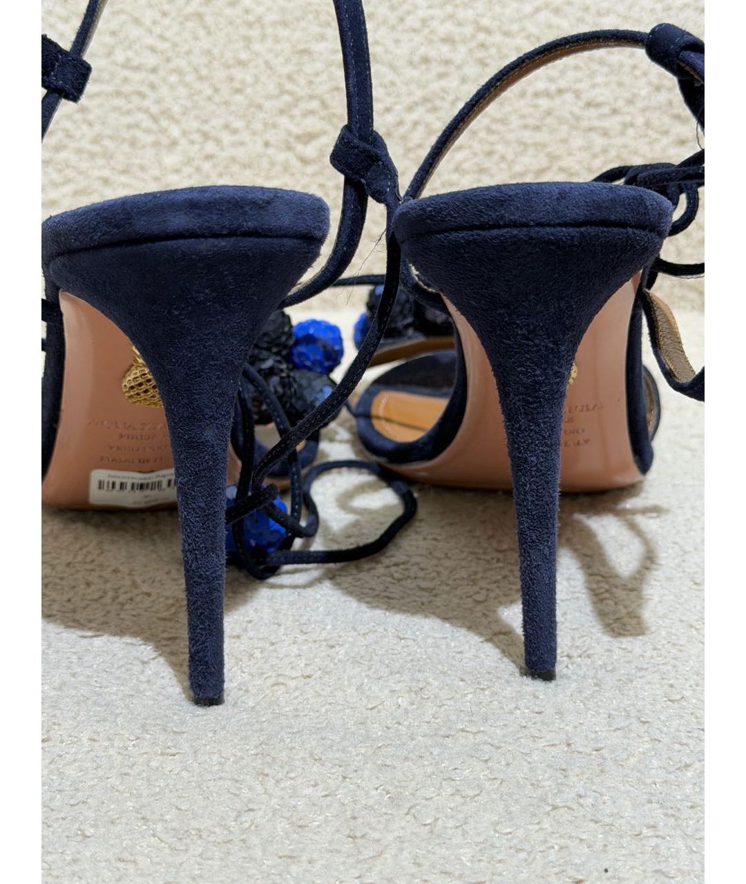 AQUAZZURA Темно-синие замшевые босоножки, фото 4