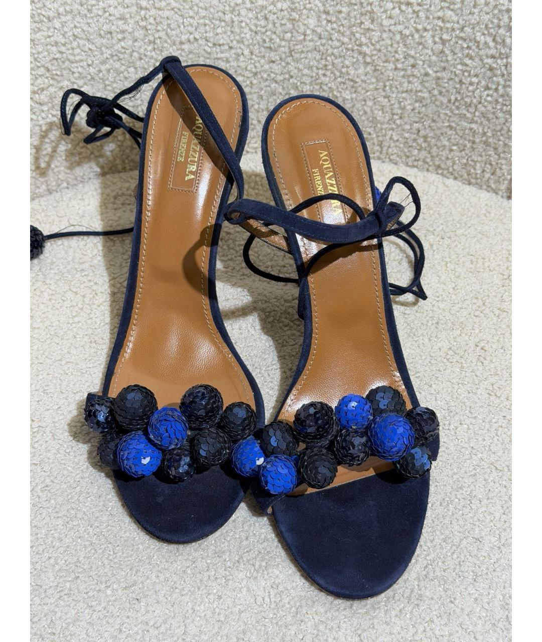 AQUAZZURA Темно-синие замшевые босоножки, фото 2