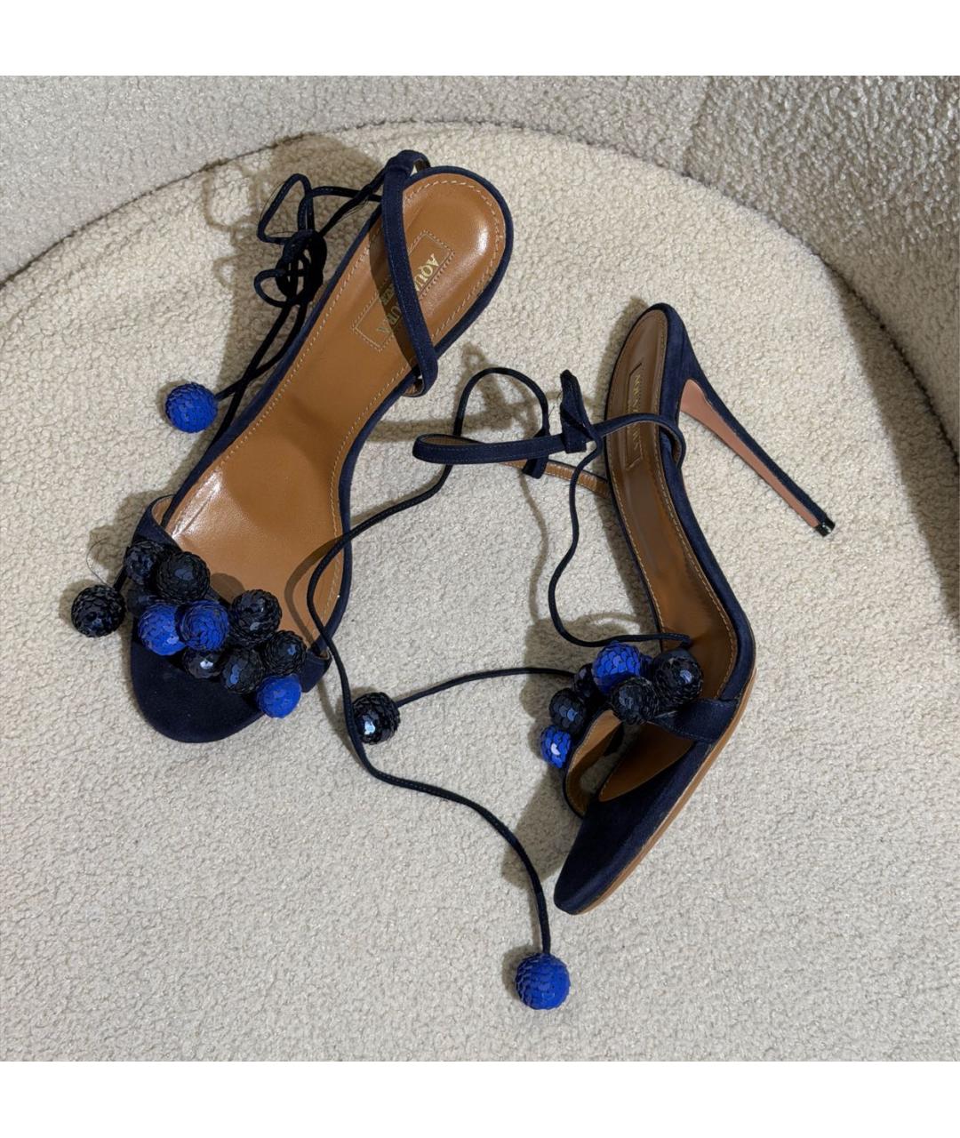 AQUAZZURA Темно-синие замшевые босоножки, фото 6