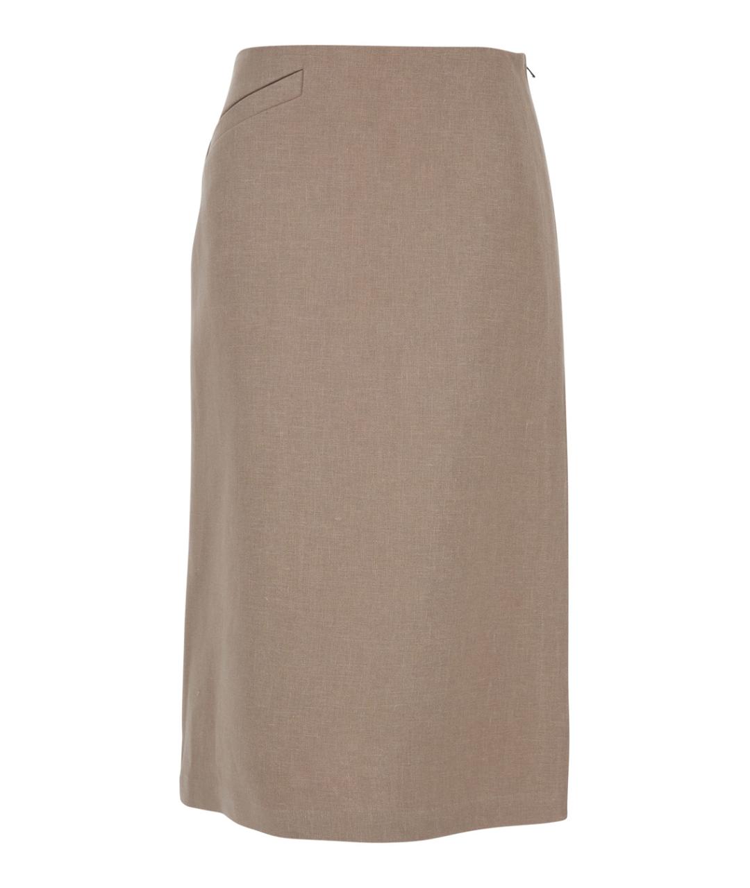 FENDI Бежевая льняная юбка миди, фото 1