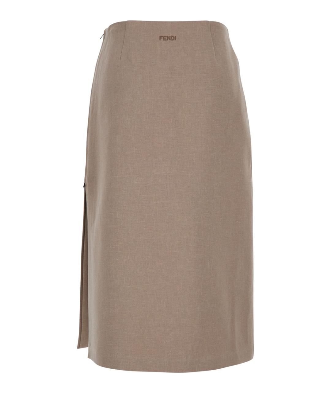 FENDI Бежевая льняная юбка миди, фото 2