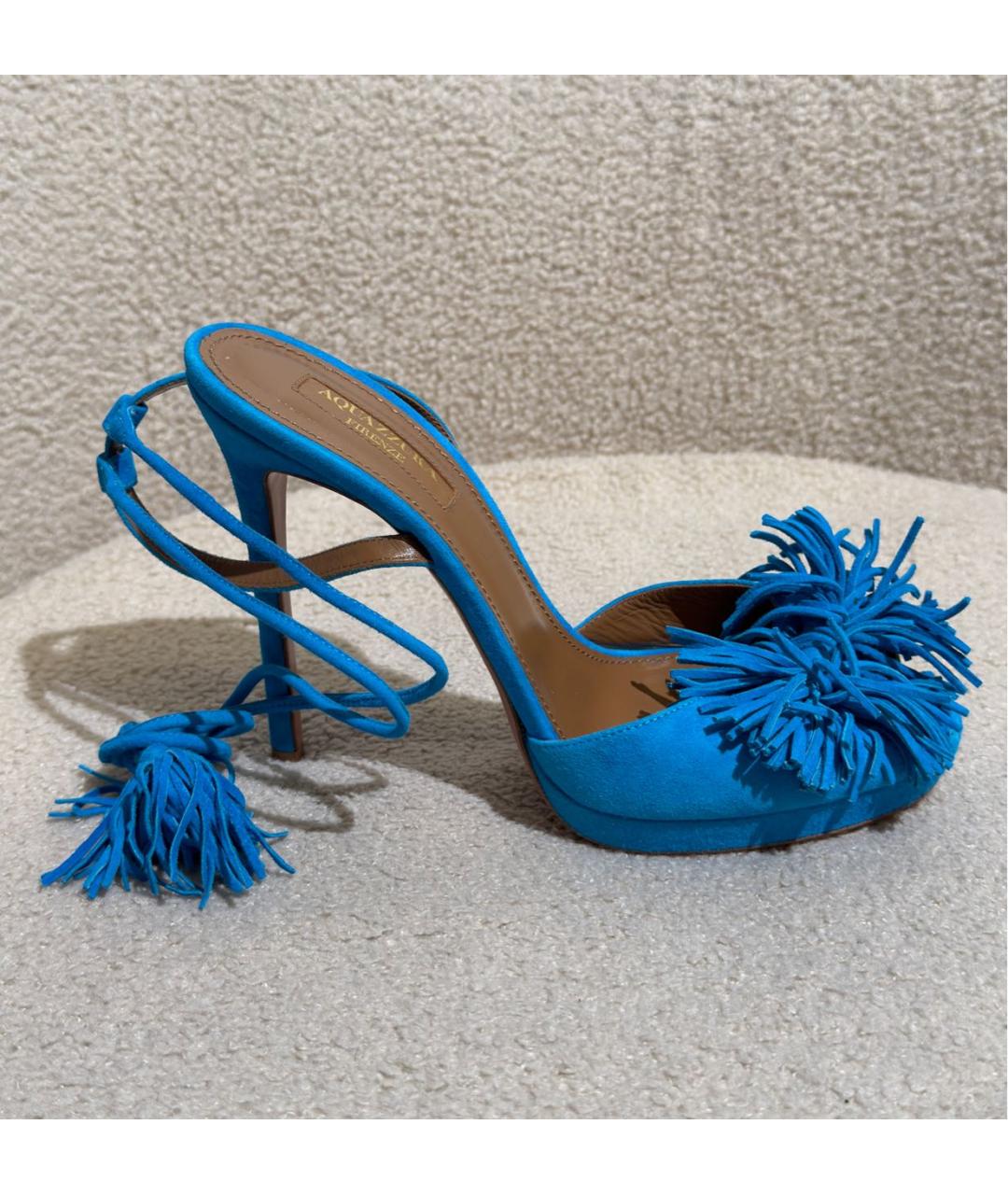 AQUAZZURA Бирюзовые замшевые босоножки, фото 6