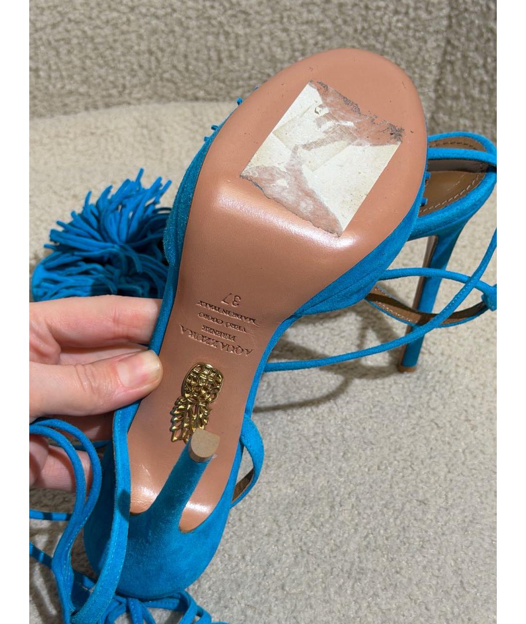 AQUAZZURA Бирюзовые замшевые босоножки, фото 7