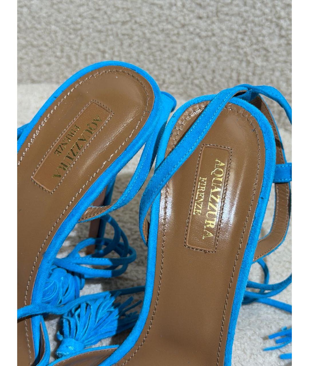 AQUAZZURA Бирюзовые замшевые босоножки, фото 3