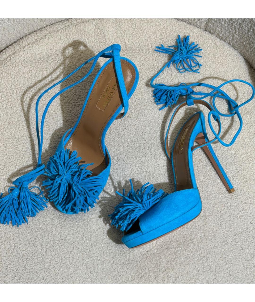 AQUAZZURA Бирюзовые замшевые босоножки, фото 5