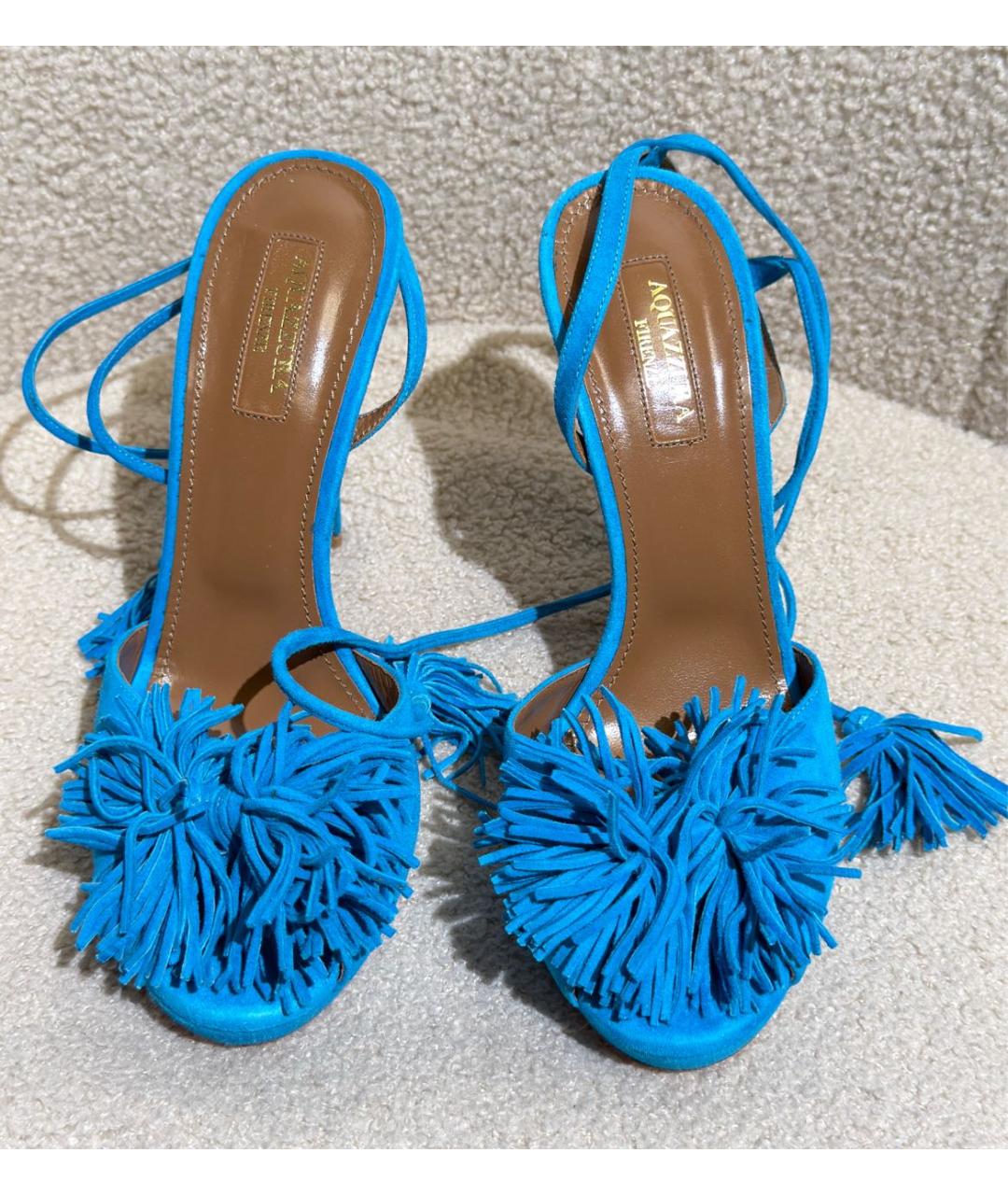 AQUAZZURA Бирюзовые замшевые босоножки, фото 2