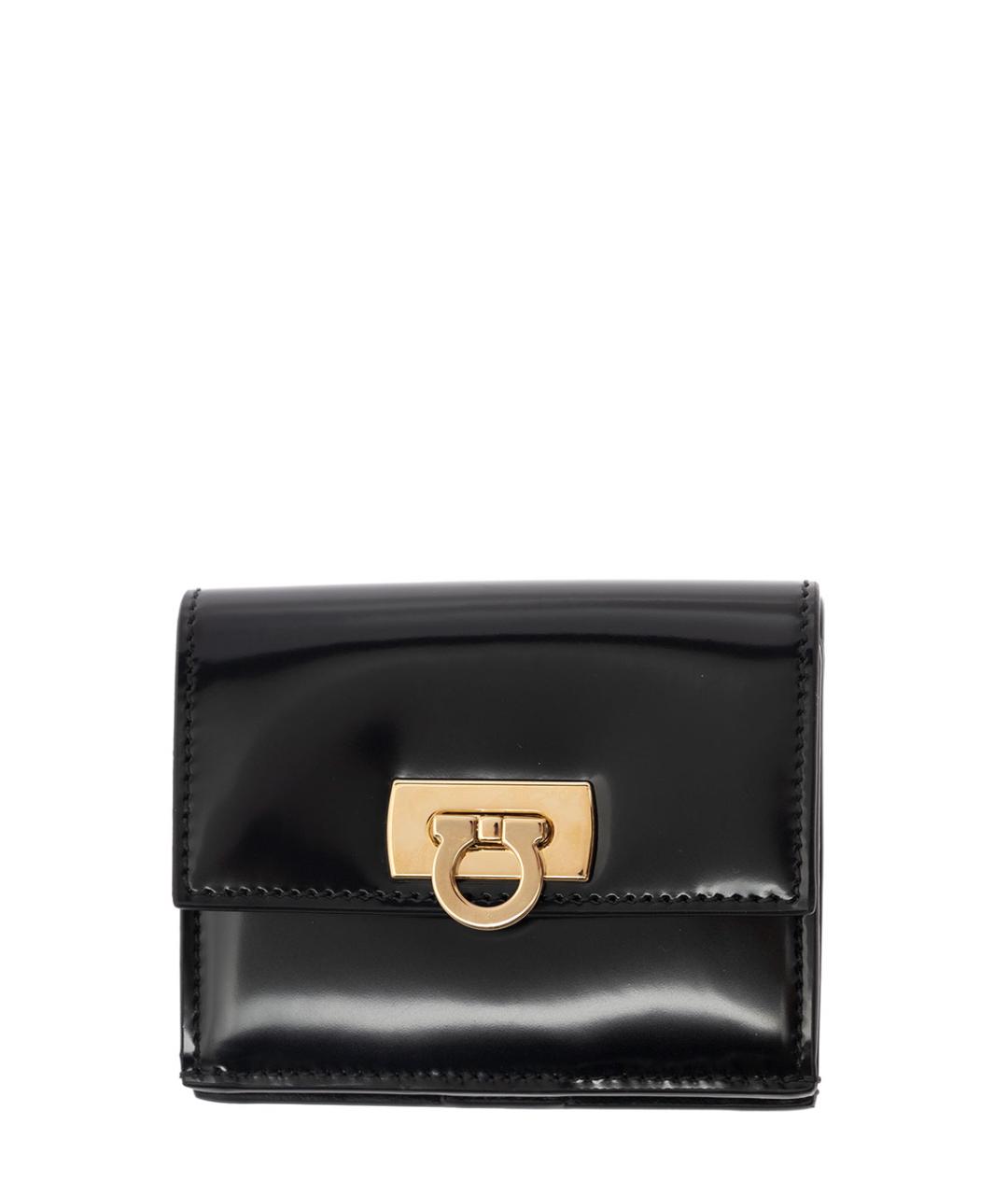 FERRAGAMO Черный кожаный кошелек, фото 1