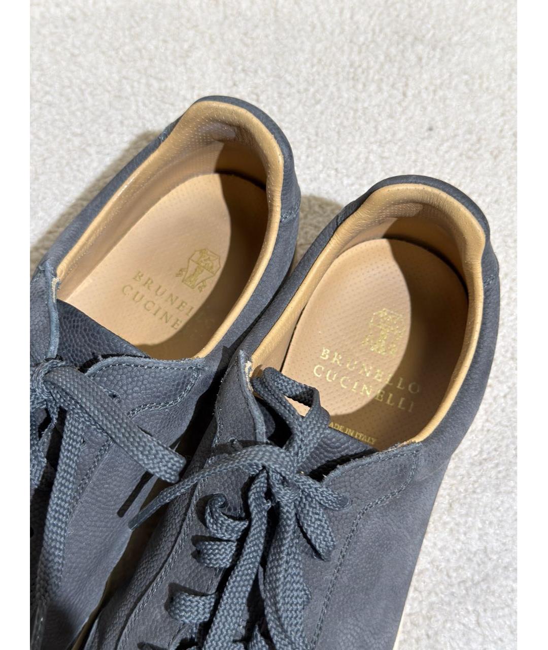 BRUNELLO CUCINELLI Антрацитовые кожаные низкие кроссовки / кеды, фото 3
