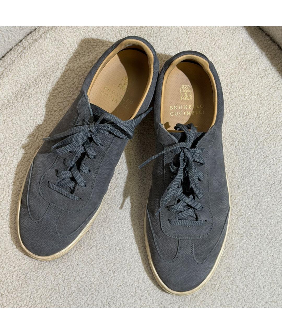 BRUNELLO CUCINELLI Антрацитовые кожаные низкие кроссовки / кеды, фото 7