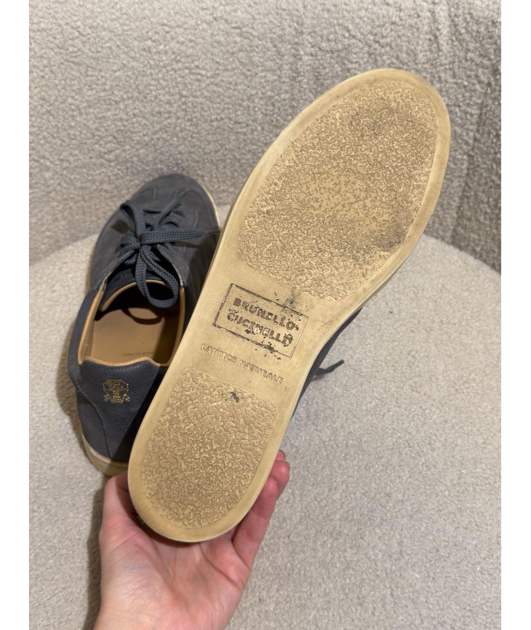 BRUNELLO CUCINELLI Антрацитовые кожаные низкие кроссовки / кеды, фото 8