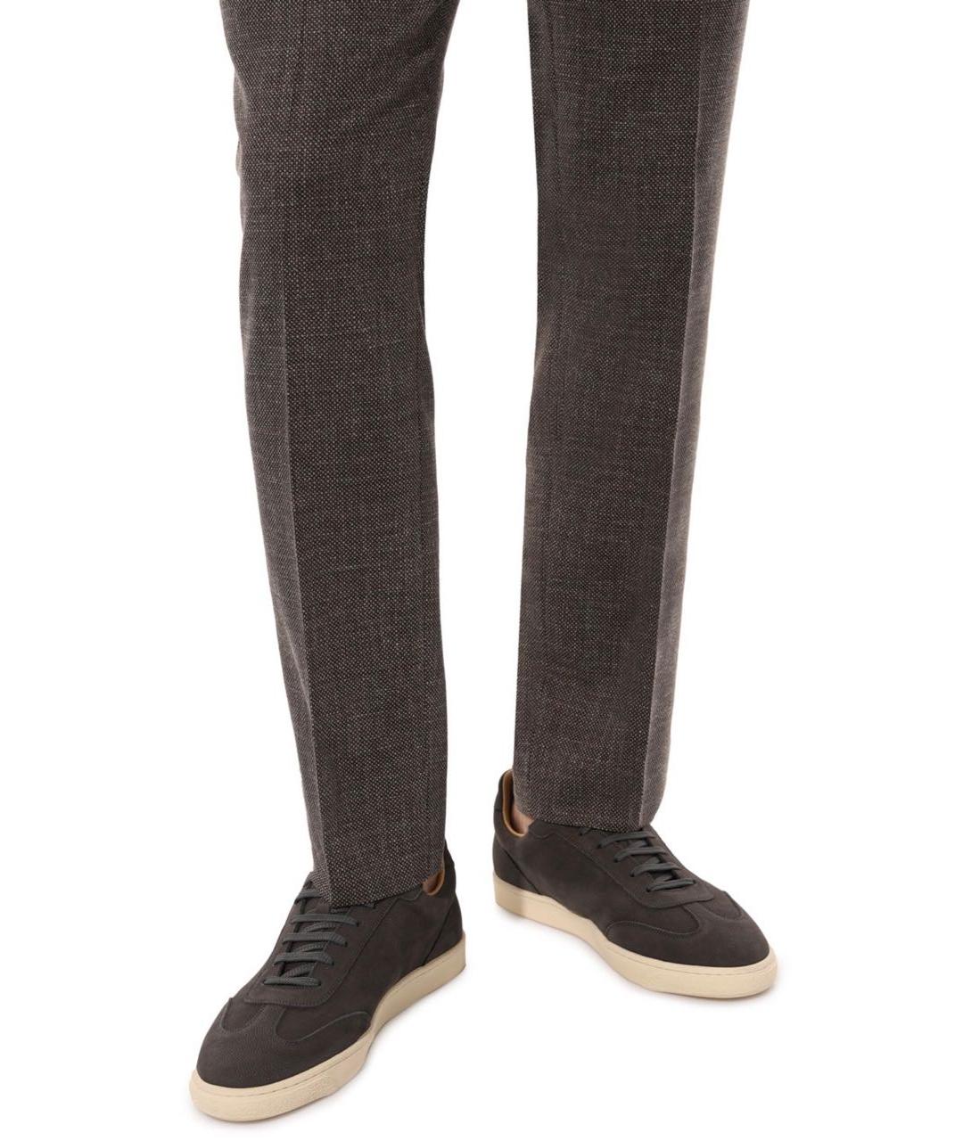 BRUNELLO CUCINELLI Антрацитовые кожаные низкие кроссовки / кеды, фото 6