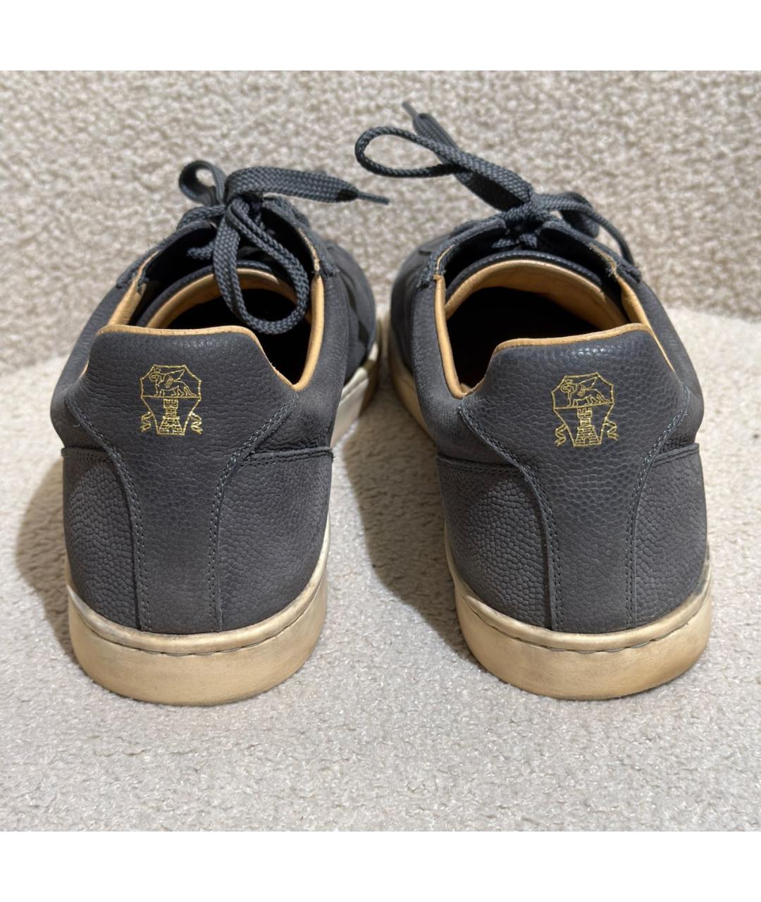 BRUNELLO CUCINELLI Антрацитовые кожаные низкие кроссовки / кеды, фото 4