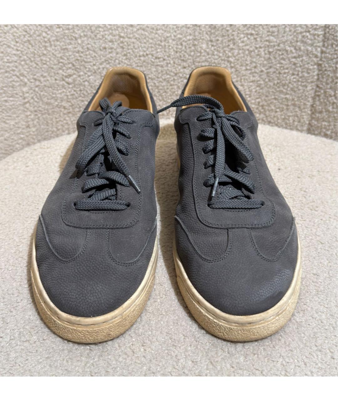 BRUNELLO CUCINELLI Антрацитовые кожаные низкие кроссовки / кеды, фото 2